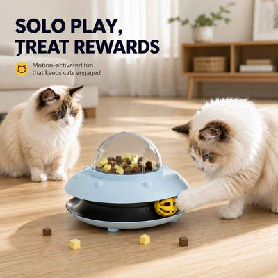 Paws in Awe PawOrbit UFO Motion-Activated Cat Treat Dispenser Toy - Interactive Puzzle Feeder for Indoor Cats, Keeps Cats Busy While You Work