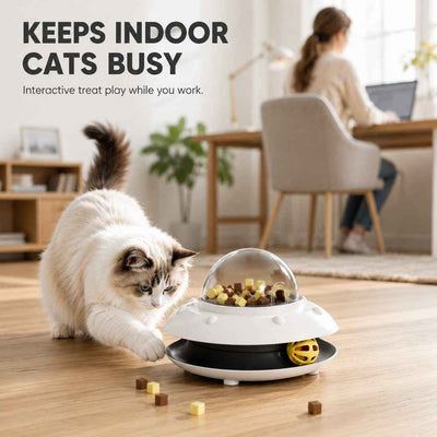 Paws in Awe PawOrbit UFO Motion-Activated Cat Treat Dispenser Toy - Interactive Puzzle Feeder for Indoor Cats, Keeps Cats Busy While You Work