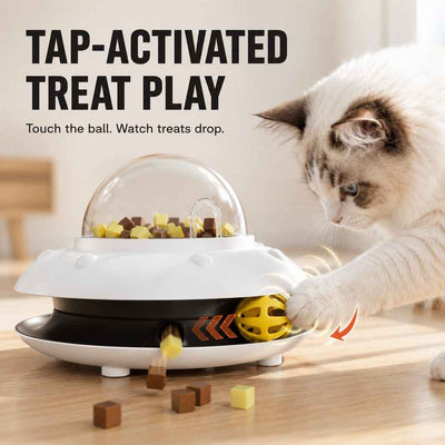Paws in Awe PawOrbit UFO Motion-Activated Cat Treat Dispenser Toy - Interactive Puzzle Feeder for Indoor Cats, Keeps Cats Busy While You Work