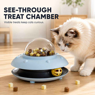 Paws in Awe PawOrbit UFO Motion-Activated Cat Treat Dispenser Toy - Interactive Puzzle Feeder for Indoor Cats, Keeps Cats Busy While You Work