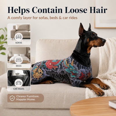 Komavic Pet Bodysuit Tattoo Print & Loose Hair Cover