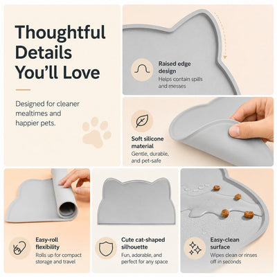 Raised-Edge Silicone Pet Feeding Mat with Spill Control