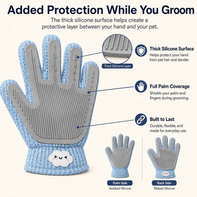 Paws in Awe Dual-Sided Pet Grooming Glove for Couch & Bath Time - Gentle Deshedding, Massage & Fur Cleanup for Cats &Dogs