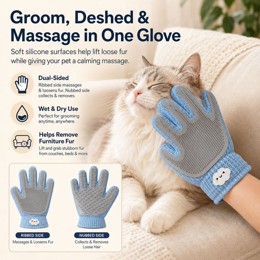 Komavic Dual-Sided Pet Grooming Glove - Deshedding & Massage for Cats & Dogs