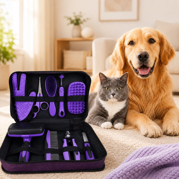 9-Piece Pet Grooming Kit for Dogs & Cats – At-Home Grooming Solution for Shedding, Nail Care & Detangling (Travel-Friendly Case)