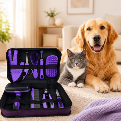 9-Piece Pet Grooming Kit for Dogs & Cats – At-Home Grooming Solution for Shedding, Nail Care & Detangling (Travel-Friendly Case)