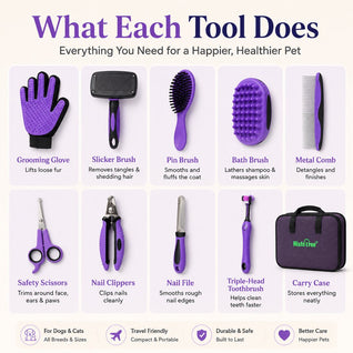 9-Piece Pet Grooming Kit for Dogs & Cats – At-Home Grooming Solution for Shedding, Nail Care & Detangling (Travel-Friendly Case)