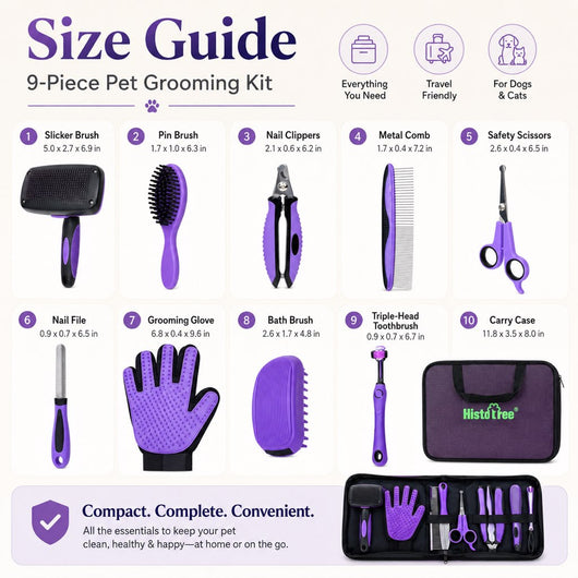 9-Piece Pet Grooming Kit for Dogs & Cats – At-Home Grooming Solution for Shedding, Nail Care & Detangling (Travel-Friendly Case)