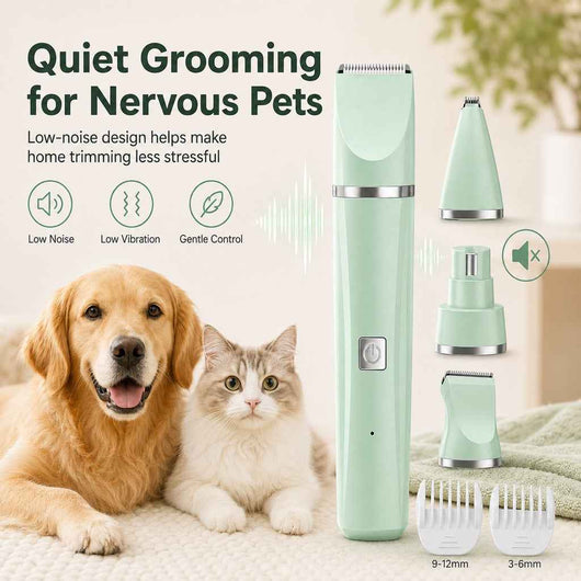 Paws in Awe 4-in-1 Cordless Pet Grooming Trimmer for Dogs & Cats - At-Home Paw, Face & Body Hair Touch-Ups for Nervous Pets