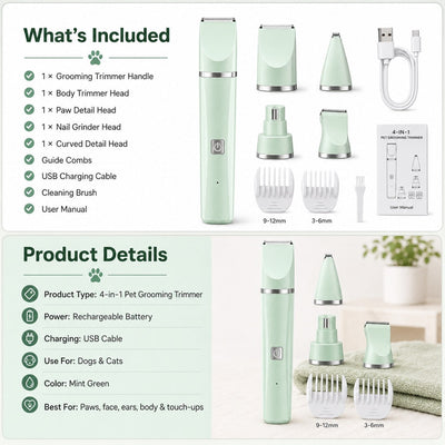 4-in-1 Cordless Pet Grooming Trimmer for Dogs & Cats