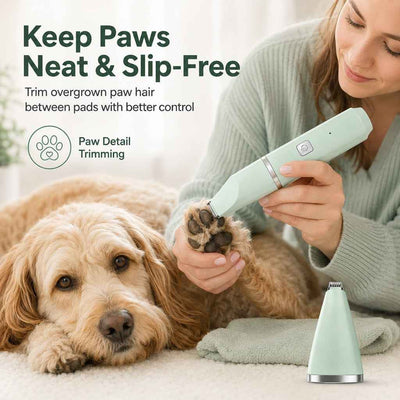 Paws in Awe 4-in-1 Cordless Pet Grooming Trimmer for Dogs & Cats - At-Home Paw, Face & Body Hair Touch-Ups for Nervous Pets