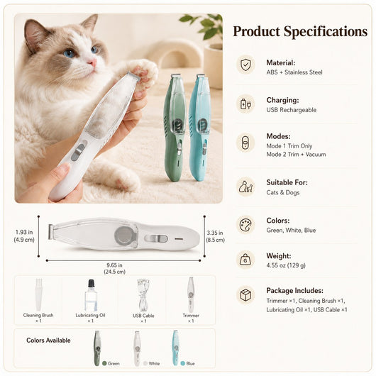 Komavic Pet Paw Trimmer Built-In Vacuum Groomer