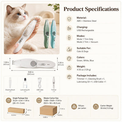 Komavic Pet Paw Trimmer Built-In Vacuum Groomer