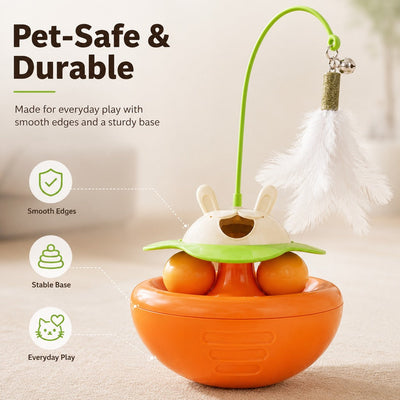 Komavic Wobble Cat Toy Treat Dispenser & Feather Teaser