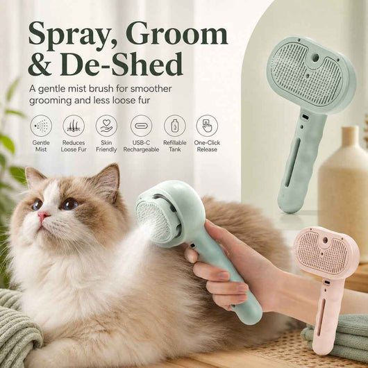 Komavic Pet Spray Grooming Brush for Cats & Dogs - Gentle Mist De-Shedding Comb for Loose Fur, Flying Hair & Daily Coat Care