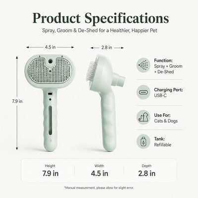 Komavic Pet Spray Grooming Brush for Cats & Dogs - Gentle Mist De-Shedding Comb for Loose Fur, Flying Hair & Daily Coat Care