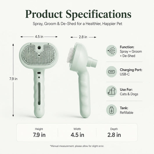 Komavic Pet Spray Grooming Brush for Cats & Dogs - Gentle Mist De-Shedding Comb for Loose Fur, Flying Hair & Daily Coat Care