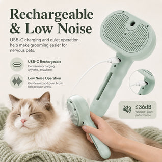 Komavic Pet Spray Grooming Brush for Cats & Dogs - Gentle Mist De-Shedding Comb for Loose Fur, Flying Hair & Daily Coat Care