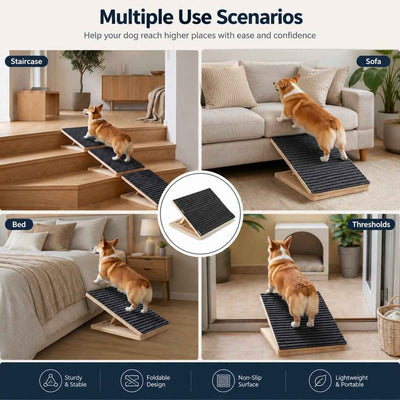 Paws in Awe Foldable Wooden Dog Stairs for Small Dogs - Non-Slip Pet Ramp for Sofa, Bed & Indoor Steps