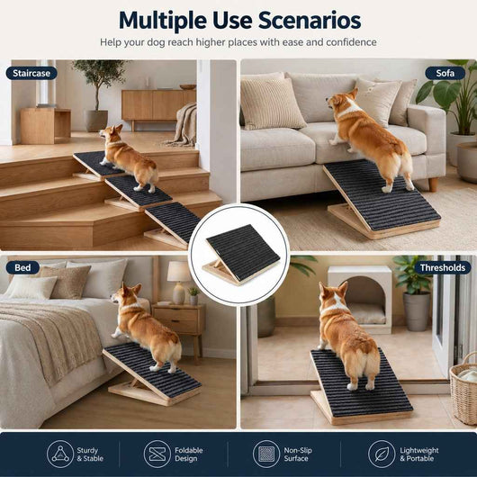 Paws in Awe Foldable Wooden Dog Stairs for Small Dogs - Non-Slip Pet Ramp for Sofa, Bed & Indoor Steps