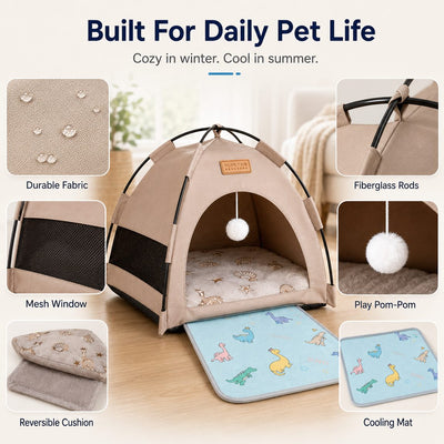 Komavic Pet Tent Bed Foldable with Cooling Mat