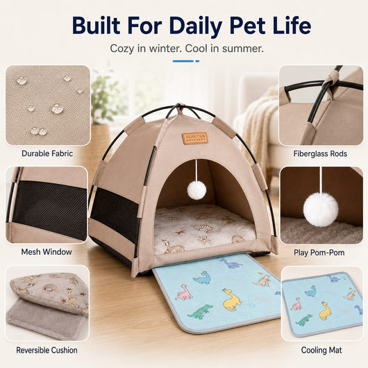 Komavic Pet Tent Bed Foldable with Cooling Mat