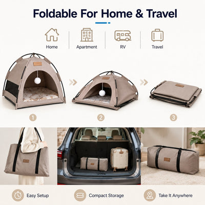 Komavic Pet Tent Bed Foldable with Cooling Mat