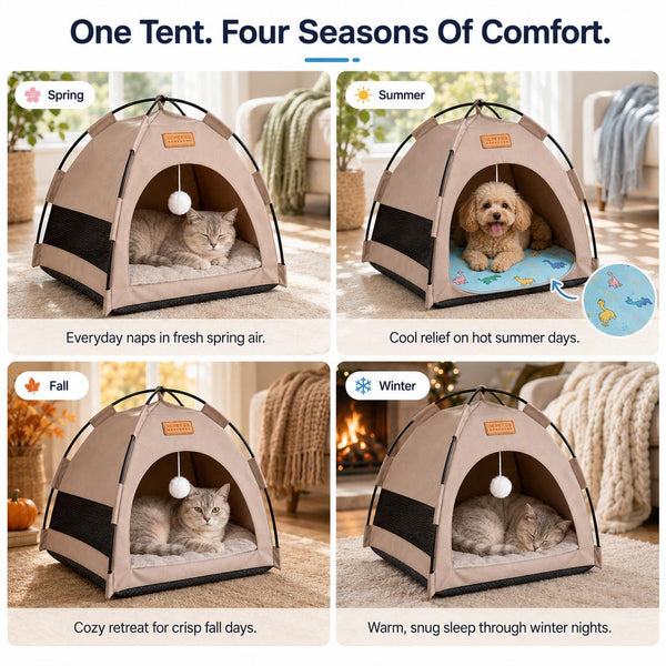 Komavic Pet Tent Bed Foldable with Cooling Mat