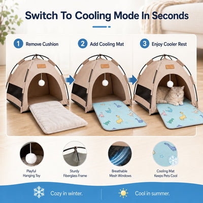 Komavic Pet Tent Bed Foldable with Cooling Mat