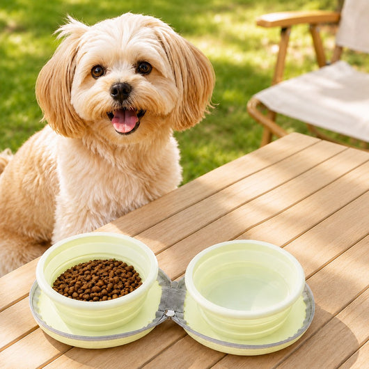 Collapsible Pet Travel Bowl with 2-in-1 Food & Water Design