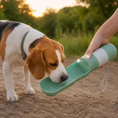 Paws in Awe 2-in-1 Portable Dog Water Bottle with LED Light - 12 fl oz Foldable Bowl for Walks, Hikes & Camping, No Extra Bowl Needed