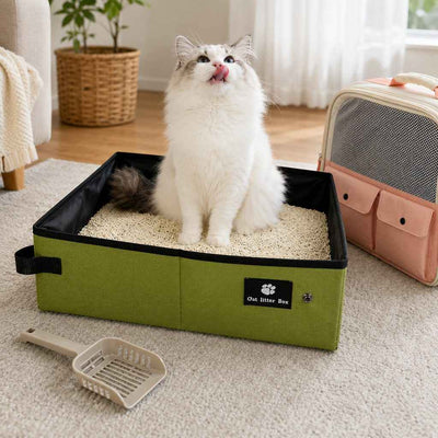 Paws in Awe Portable Foldable Cat Litter Box for Road Trips, Hotels & RV Travel - Reusable Waterproof Travel Cat Toilet to Stop Leaks & Save Space