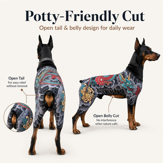 Komavic Pet Bodysuit Tattoo Print & Loose Hair Cover