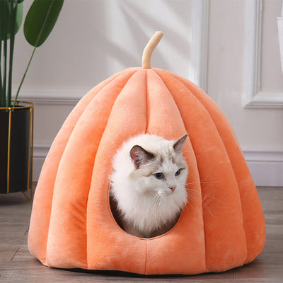 Komavic Plush Pumpkin Cat Cave Bed