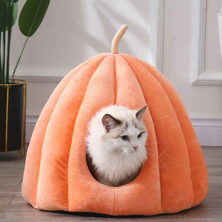 Komavic Plush Pumpkin Cat Cave Bed