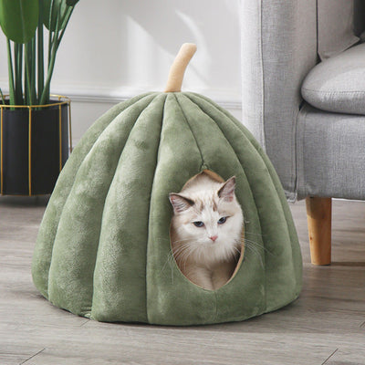 Komavic Plush Pumpkin Cat Cave Bed