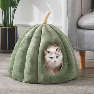 Komavic Plush Pumpkin Cat Cave Bed