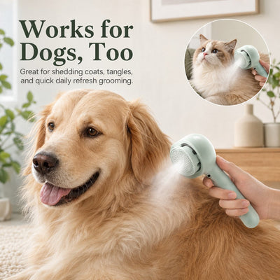 Komavic Pet Spray Grooming Brush for Cats & Dogs - Gentle Mist De-Shedding Comb for Loose Fur, Flying Hair & Daily Coat Care
