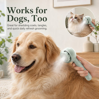 Komavic Pet Spray Grooming Brush for Cats & Dogs - Gentle Mist De-Shedding Comb for Loose Fur, Flying Hair & Daily Coat Care