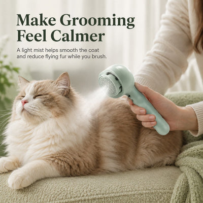 Komavic Pet Spray Grooming Brush for Cats & Dogs - Gentle Mist De-Shedding Comb for Loose Fur, Flying Hair & Daily Coat Care