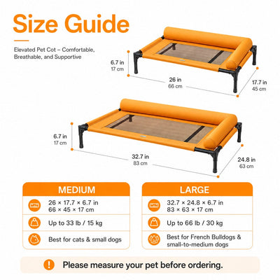 Komavic Elevated Dog Cot for All-Season Indoor Naps - Breathable Raised Pet Bed with Soft Bolsters for Cooler Rest & Easy Cleaning