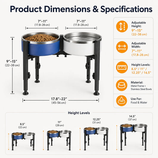Komavic Adjustable Raised Dog Bowl Stand