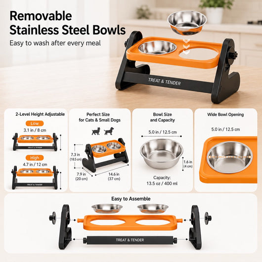 Komavic Elevated Pet Bowls Adjustable Feeding Stand