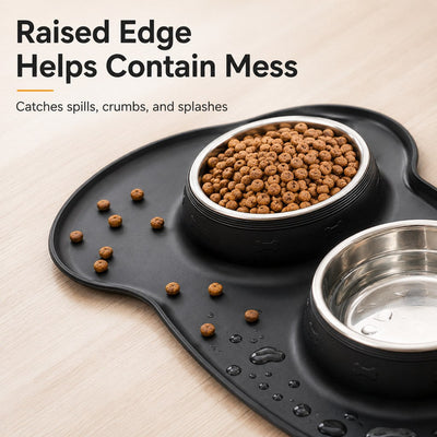 Spill-Proof Dual Pet Bowl with Raised Silicone Mat