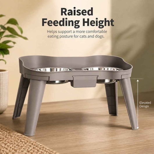 Paws in Awe Elevated Pet Feeder with Spill Guard for Cats & Dogs - Raised Dual Stainless Steel Bowls for Cleaner Floors