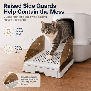Komavic Cat Litter Box Step Less Tracking & Easy Entry