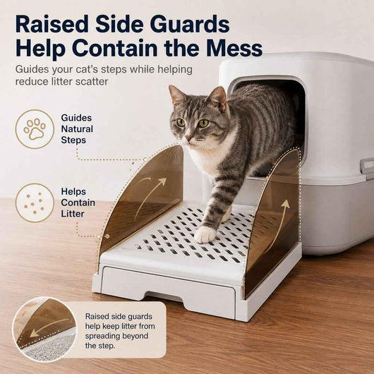 Adjustable Cat Litter Box Step with Pull-Out Tray