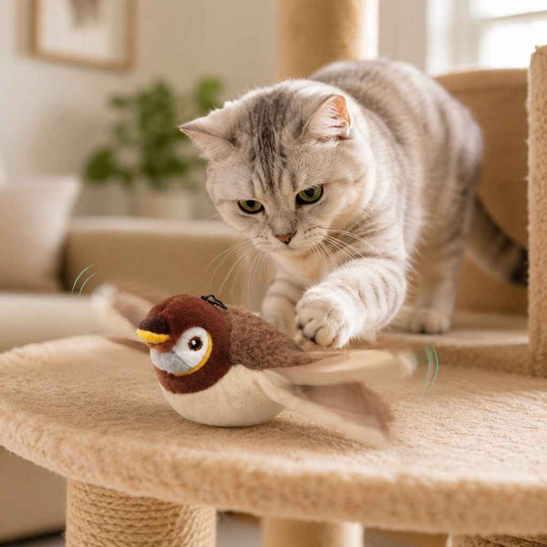 Paws in Awe Rechargeable Interactive Cat Toy - Flapping Bird, Plush Animal & Motion Activated Toys for Indoor Cats