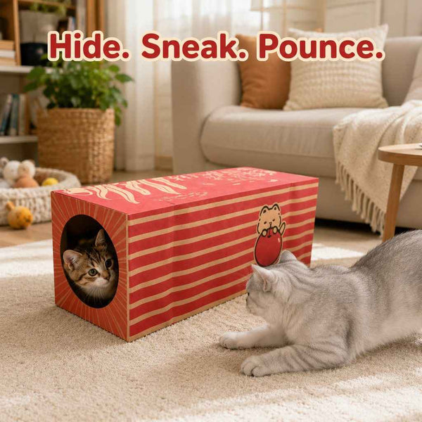 Paws in Awe Foldable Kraft Paper Cat Tunnel for Indoor Cats - Space-Saving Hide & Play Toy to Beat Boredom