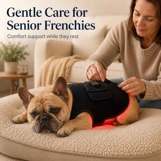 Paws in Awe FrenchieGlow Red Light Comfort Vest for French Bulldogs - USB-Powered or Built-In Battery At-Home Back, Belly & Hip Comfort After Walks, Stairs & Playtime